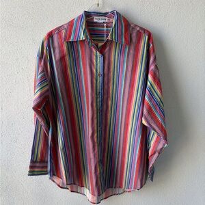 Charlie Holiday Maple Oversized Shirt Size S Multi Stripe Button‎ Up Beach Swim